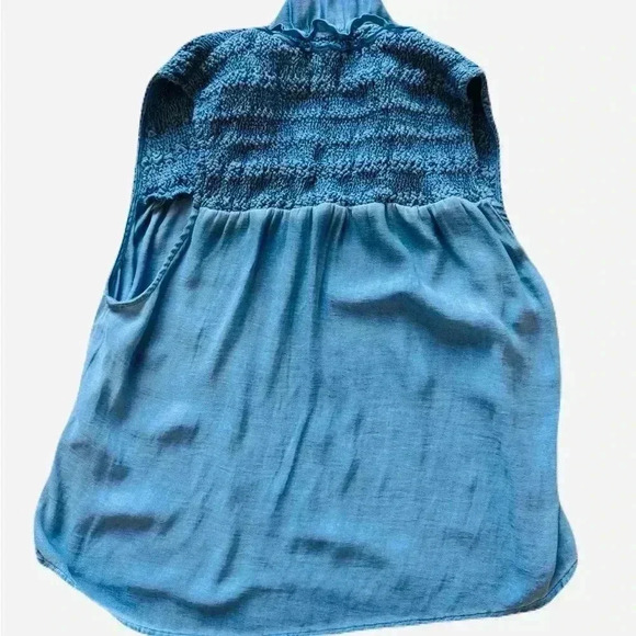 Women's Free People Ruffle Me Up Front Tie Blue Sleeveless Blouse Size XS - Picture 5 of 6
